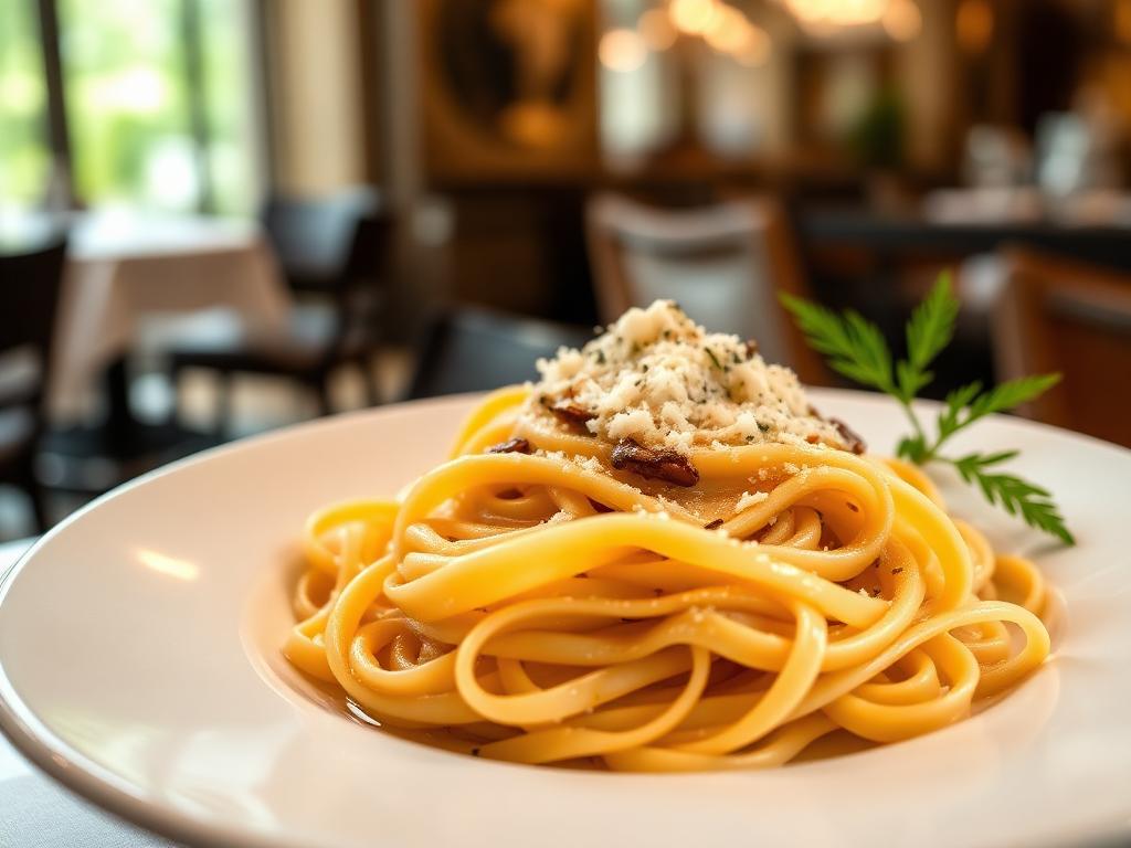 Tagliatelle z sosem truflowym i parmezanem