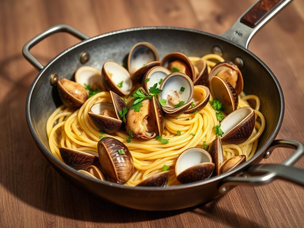 Spaghetti alle vongole z małżami i pietruszką